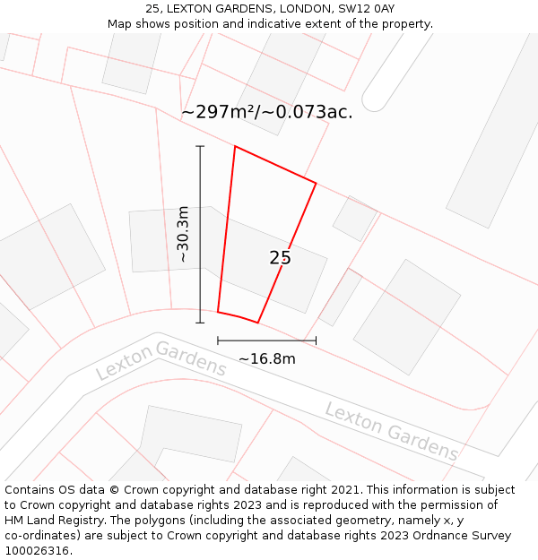 25, LEXTON GARDENS, LONDON, SW12 0AY: Plot and title map