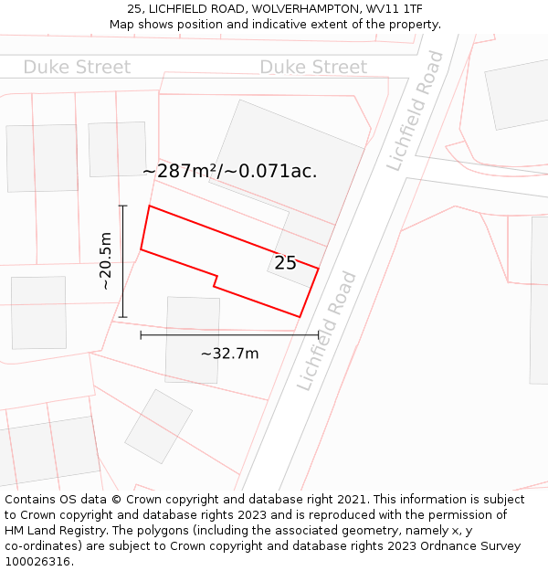 25, LICHFIELD ROAD, WOLVERHAMPTON, WV11 1TF: Plot and title map