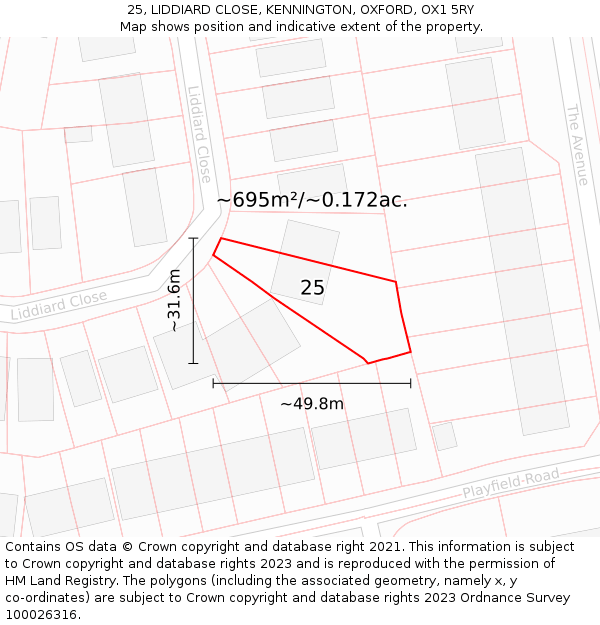 25, LIDDIARD CLOSE, KENNINGTON, OXFORD, OX1 5RY: Plot and title map
