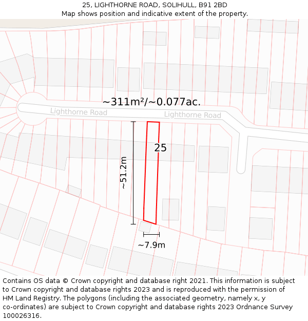 25, LIGHTHORNE ROAD, SOLIHULL, B91 2BD: Plot and title map