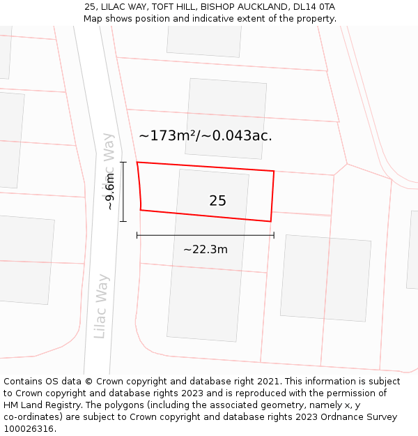 25, LILAC WAY, TOFT HILL, BISHOP AUCKLAND, DL14 0TA: Plot and title map