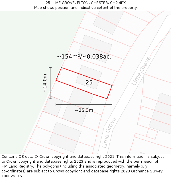 25, LIME GROVE, ELTON, CHESTER, CH2 4PX: Plot and title map