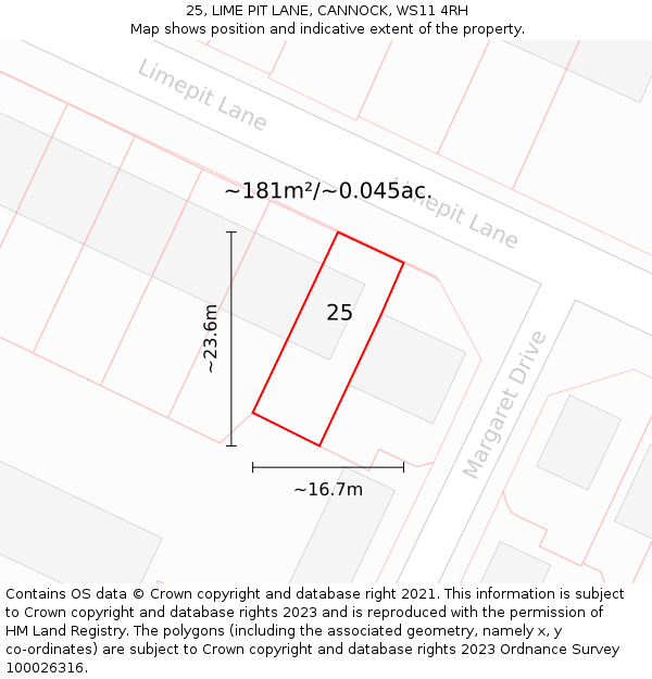 25, LIME PIT LANE, CANNOCK, WS11 4RH: Plot and title map
