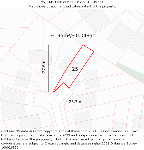 25, LIME TREE CLOSE, LINCOLN, LN6 0RT: Plot and title map