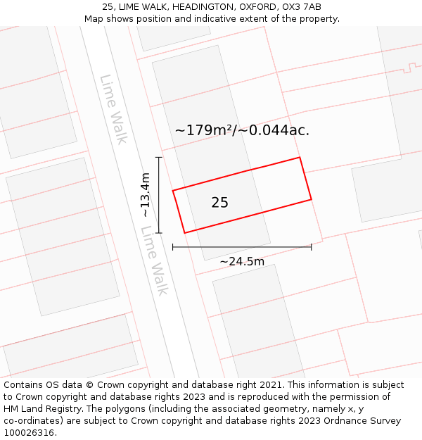 25, LIME WALK, HEADINGTON, OXFORD, OX3 7AB: Plot and title map