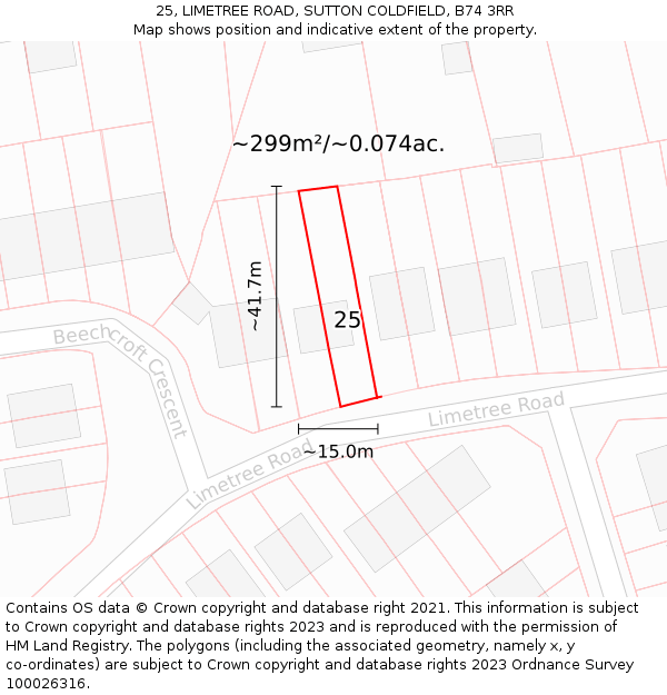 25, LIMETREE ROAD, SUTTON COLDFIELD, B74 3RR: Plot and title map