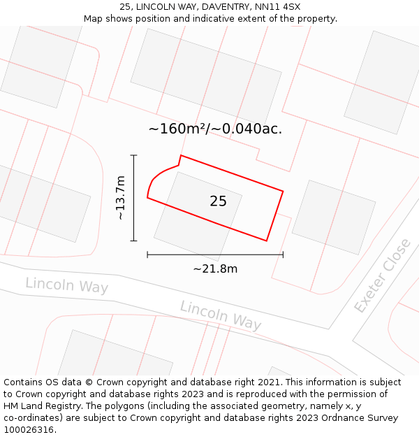 25, LINCOLN WAY, DAVENTRY, NN11 4SX: Plot and title map
