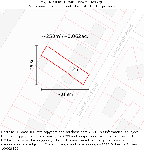 25, LINDBERGH ROAD, IPSWICH, IP3 9QU: Plot and title map