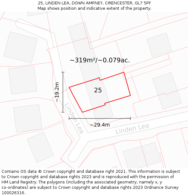 25, LINDEN LEA, DOWN AMPNEY, CIRENCESTER, GL7 5PF: Plot and title map