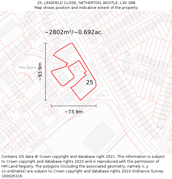 25, LINGFIELD CLOSE, NETHERTON, BOOTLE, L30 1BB: Plot and title map