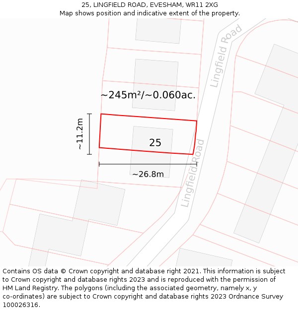 25, LINGFIELD ROAD, EVESHAM, WR11 2XG: Plot and title map