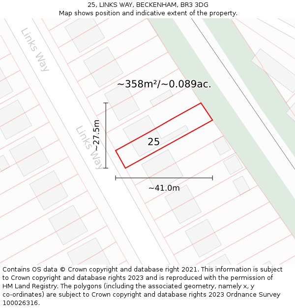 25, LINKS WAY, BECKENHAM, BR3 3DG: Plot and title map