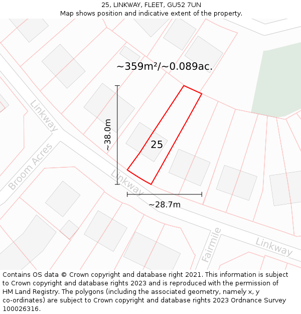 25, LINKWAY, FLEET, GU52 7UN: Plot and title map