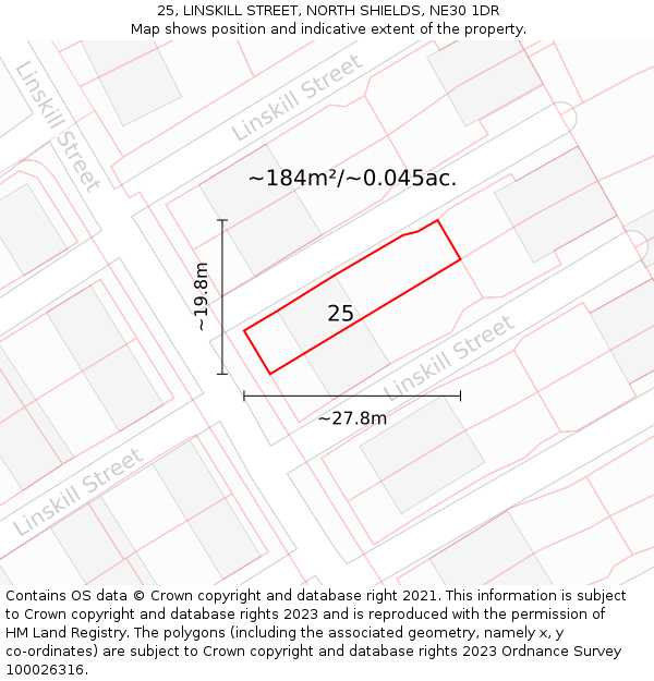 25, LINSKILL STREET, NORTH SHIELDS, NE30 1DR: Plot and title map