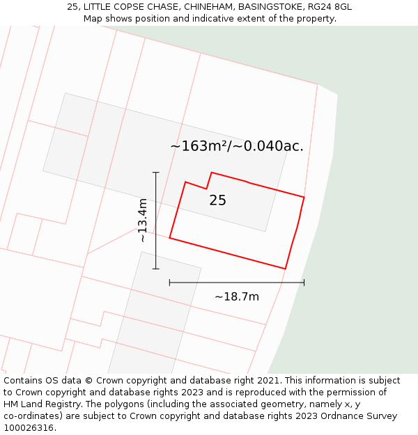 25, LITTLE COPSE CHASE, CHINEHAM, BASINGSTOKE, RG24 8GL: Plot and title map