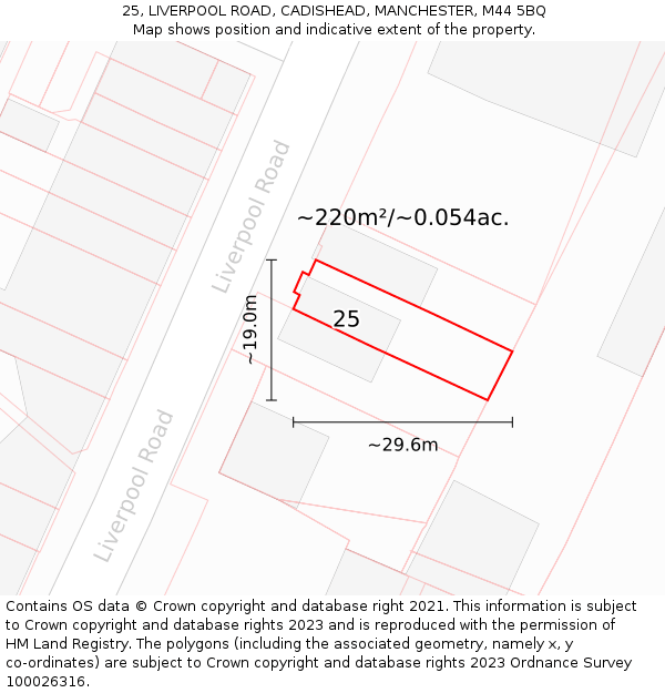 25, LIVERPOOL ROAD, CADISHEAD, MANCHESTER, M44 5BQ: Plot and title map