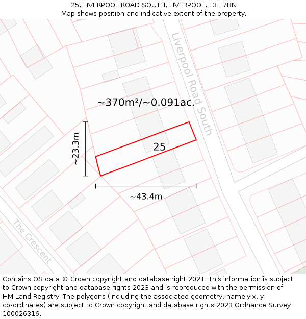 25, LIVERPOOL ROAD SOUTH, LIVERPOOL, L31 7BN: Plot and title map