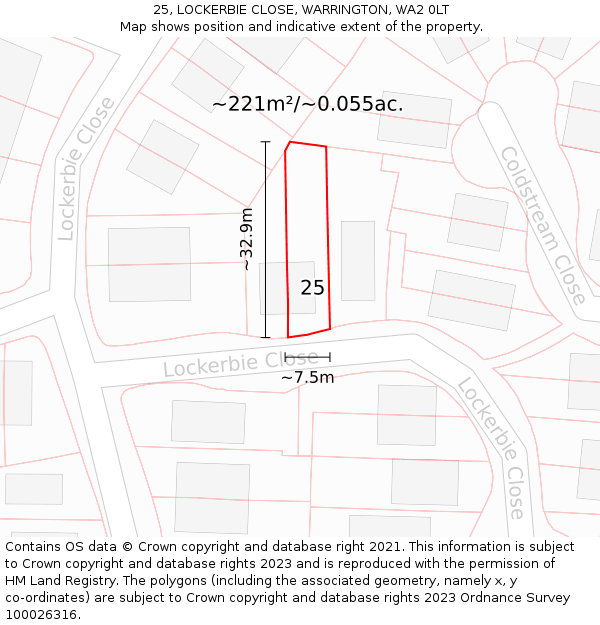 25, LOCKERBIE CLOSE, WARRINGTON, WA2 0LT: Plot and title map