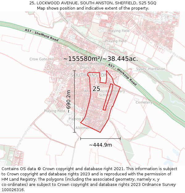 25, LOCKWOOD AVENUE, SOUTH ANSTON, SHEFFIELD, S25 5GQ: Plot and title map