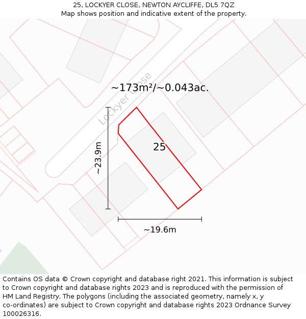 25, LOCKYER CLOSE, NEWTON AYCLIFFE, DL5 7QZ: Plot and title map
