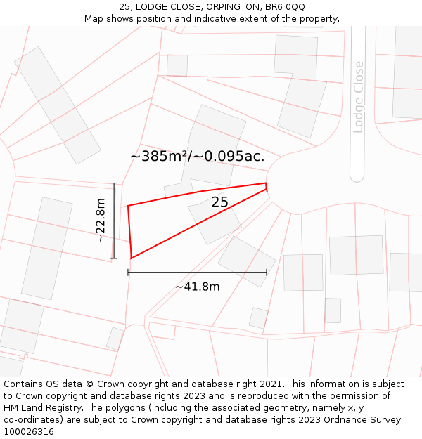 25, LODGE CLOSE, ORPINGTON, BR6 0QQ: Plot and title map