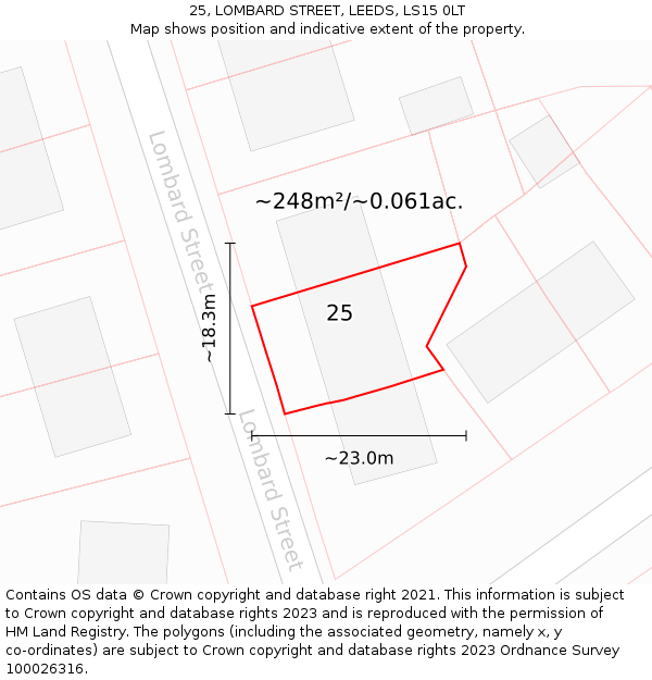 25, LOMBARD STREET, LEEDS, LS15 0LT: Plot and title map