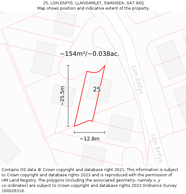 25, LON ENFYS, LLANSAMLET, SWANSEA, SA7 9XQ: Plot and title map