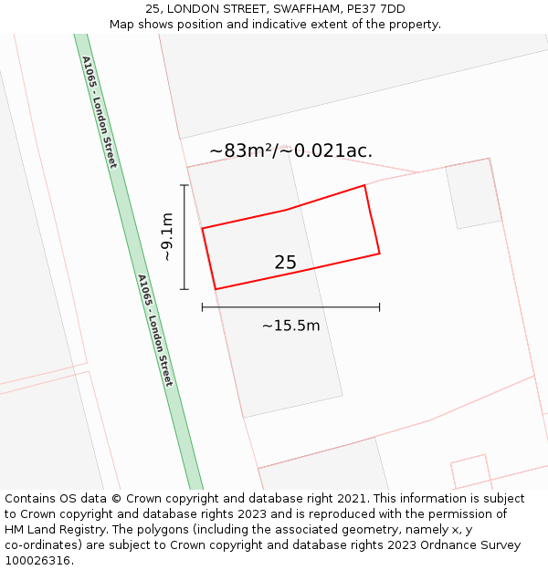 25, LONDON STREET, SWAFFHAM, PE37 7DD: Plot and title map