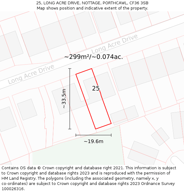 25, LONG ACRE DRIVE, NOTTAGE, PORTHCAWL, CF36 3SB: Plot and title map