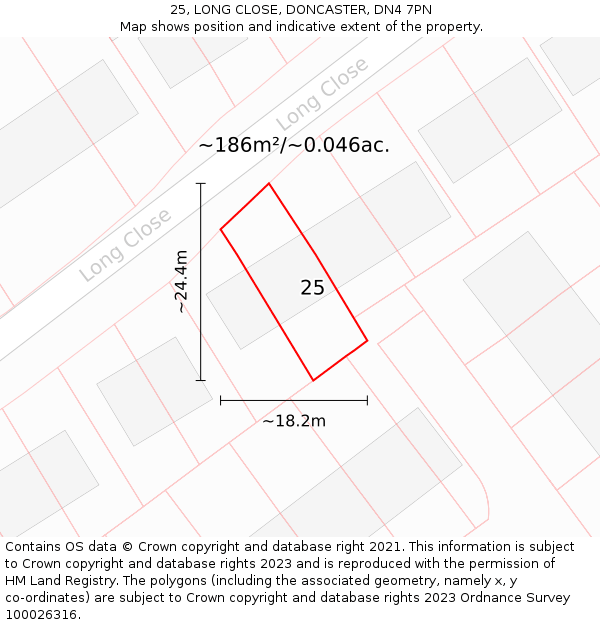 25, LONG CLOSE, DONCASTER, DN4 7PN: Plot and title map