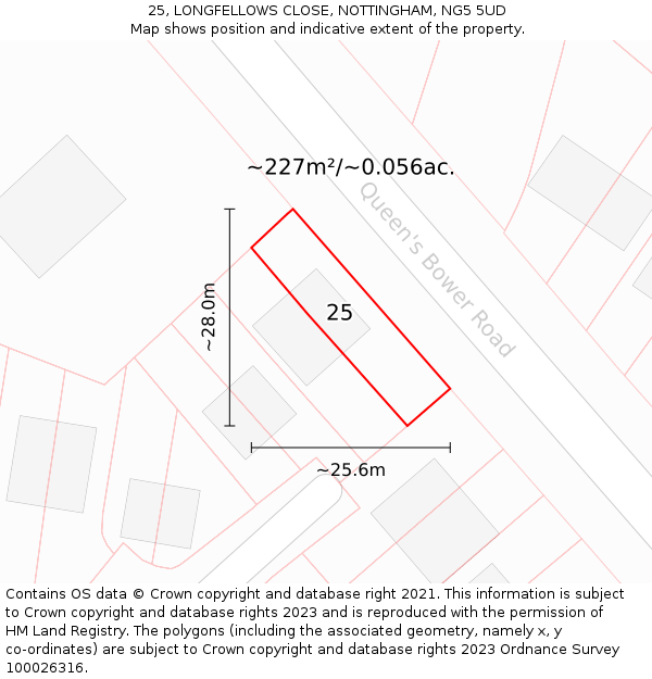 25, LONGFELLOWS CLOSE, NOTTINGHAM, NG5 5UD: Plot and title map