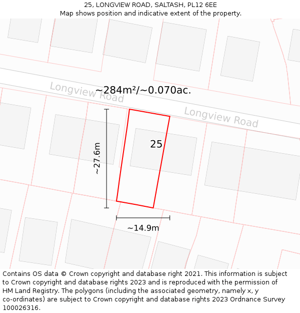 25, LONGVIEW ROAD, SALTASH, PL12 6EE: Plot and title map