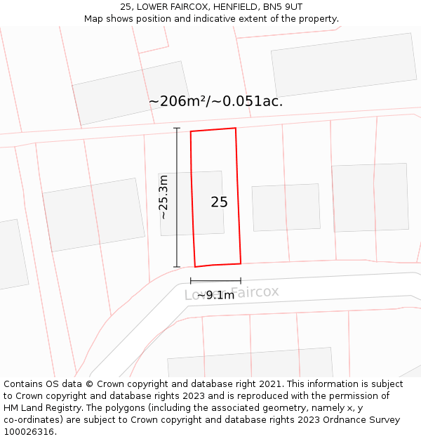 25, LOWER FAIRCOX, HENFIELD, BN5 9UT: Plot and title map