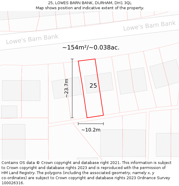 25, LOWES BARN BANK, DURHAM, DH1 3QL: Plot and title map