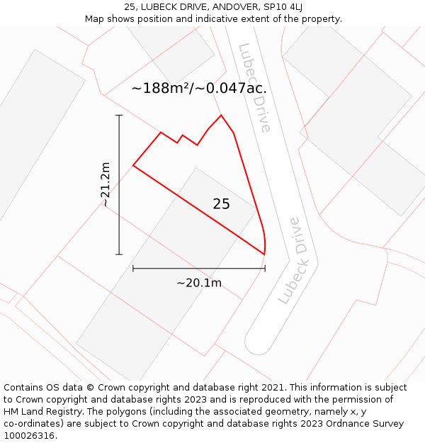 25, LUBECK DRIVE, ANDOVER, SP10 4LJ: Plot and title map