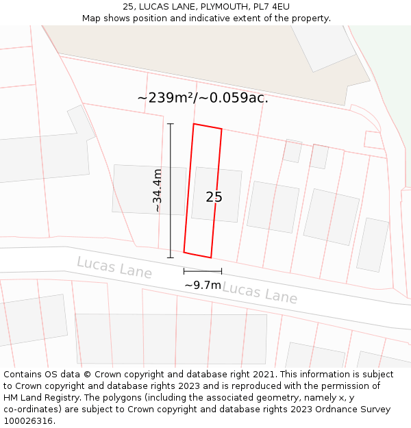 25, LUCAS LANE, PLYMOUTH, PL7 4EU: Plot and title map