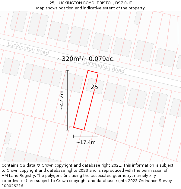 25, LUCKINGTON ROAD, BRISTOL, BS7 0UT: Plot and title map