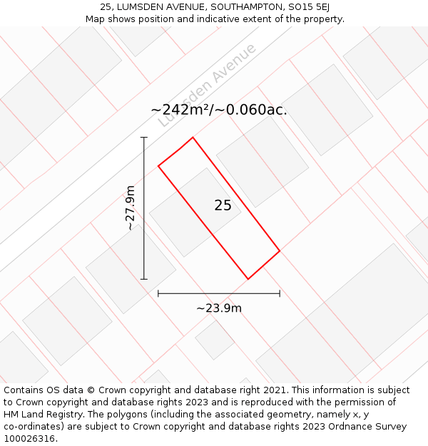 25, LUMSDEN AVENUE, SOUTHAMPTON, SO15 5EJ: Plot and title map