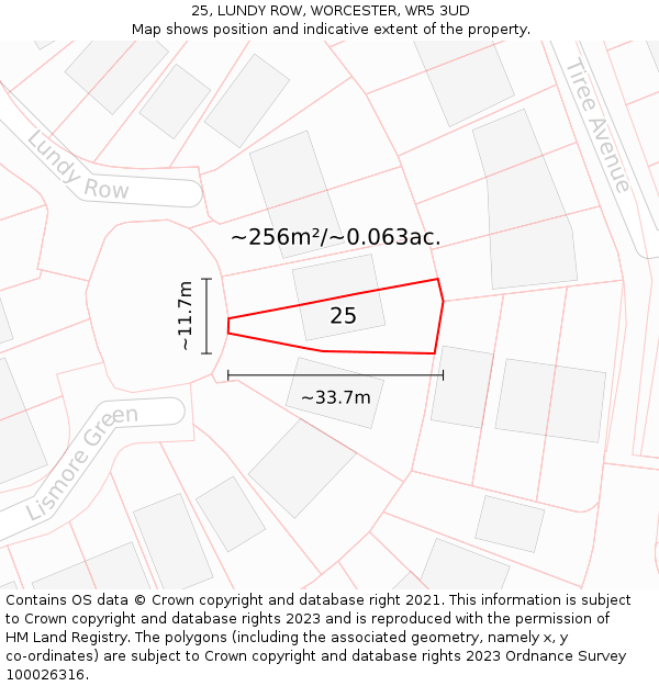 25, LUNDY ROW, WORCESTER, WR5 3UD: Plot and title map
