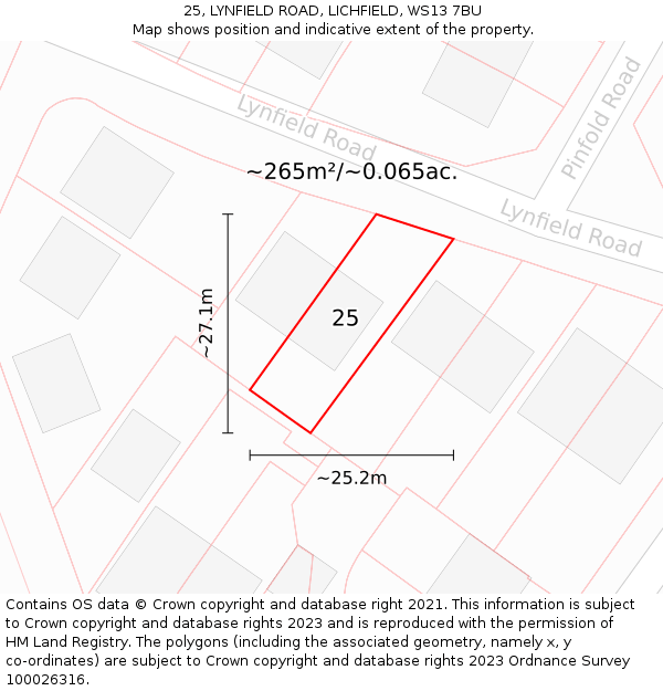 25, LYNFIELD ROAD, LICHFIELD, WS13 7BU: Plot and title map
