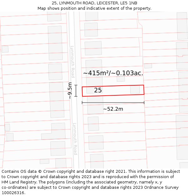 25, LYNMOUTH ROAD, LEICESTER, LE5 1NB: Plot and title map