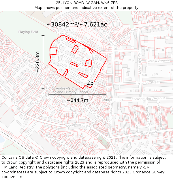 25, LYON ROAD, WIGAN, WN6 7ER: Plot and title map