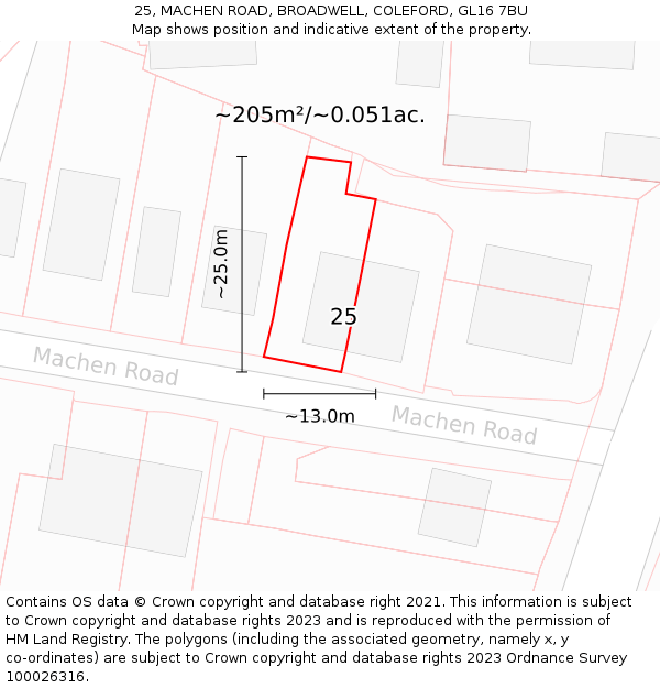 25, MACHEN ROAD, BROADWELL, COLEFORD, GL16 7BU: Plot and title map