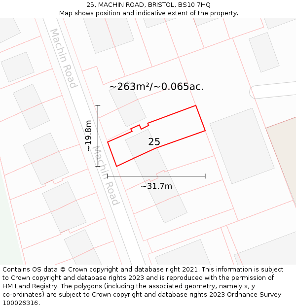 25, MACHIN ROAD, BRISTOL, BS10 7HQ: Plot and title map