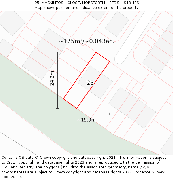 25, MACKINTOSH CLOSE, HORSFORTH, LEEDS, LS18 4FS: Plot and title map