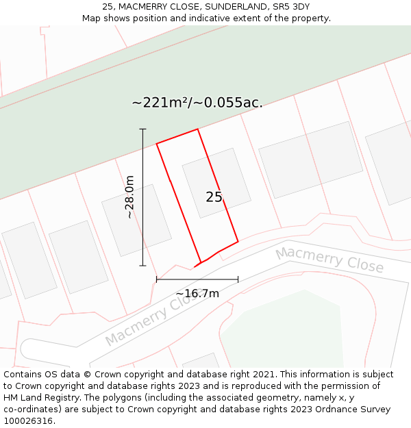 25, MACMERRY CLOSE, SUNDERLAND, SR5 3DY: Plot and title map