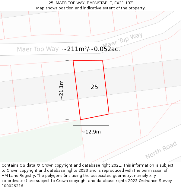 25, MAER TOP WAY, BARNSTAPLE, EX31 1RZ: Plot and title map