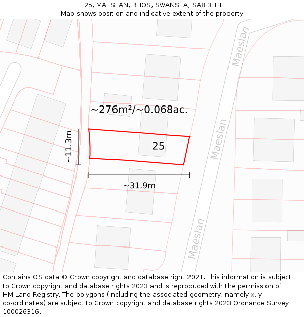 25, MAESLAN, RHOS, SWANSEA, SA8 3HH: Plot and title map