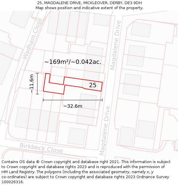 25, MAGDALENE DRIVE, MICKLEOVER, DERBY, DE3 9DH: Plot and title map