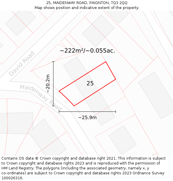 25, MAIDENWAY ROAD, PAIGNTON, TQ3 2QQ: Plot and title map